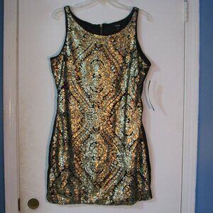 XOXO Dress NWT 13 14 Large Black with Gold Sequins Bling Fancy Cocktail Party